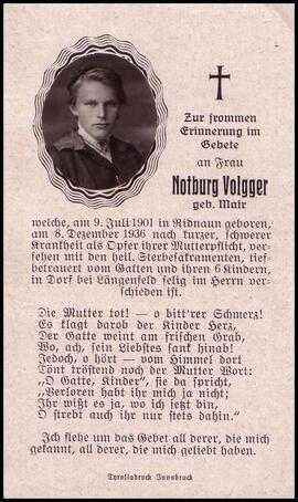 Volgger Notburg, geb. Mair, +1936
