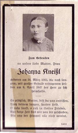Kneißl Johanna, geb. Auer, +1947