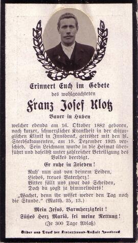 Klotz Franz Josef, +1925