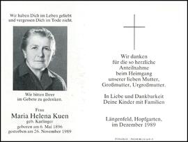 Kuen Maria Helena, geb. Karlinger, UL, +1989