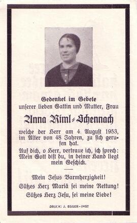 Riml Anna, geb. Schennach, +1953