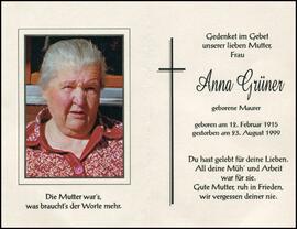 Grüner Anna, geb. Maurer, +1999