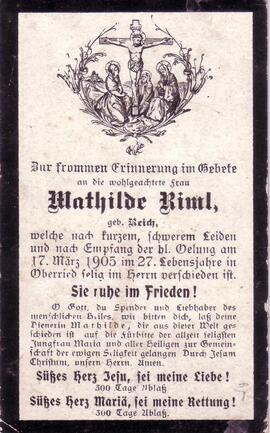 Riml Mathilde, geb. Reich, +1905