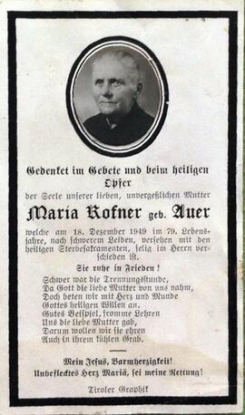 Rofner Maria, geb. Auer, +1949