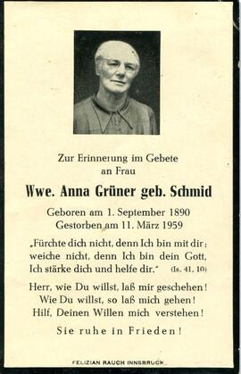 Grüner Anna, geb. Schmid, +1959