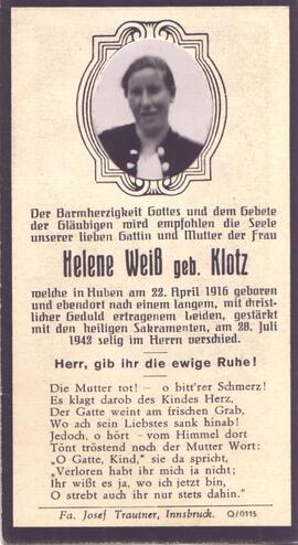Weis Helene, geb. Klotz, +1942
