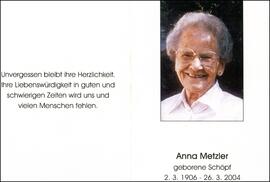 Metzler Anna, geb. Schöpf, +2004