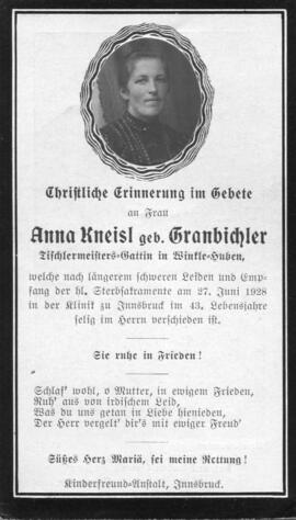 Kneisl Anna, geb. Granbichler, +1928