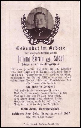 Gstrein Juliana, geb. Schöpf, +1924
