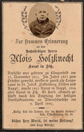 Holzknecht Alois, Pfarrer, +1891
