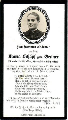 Schöpf Maria, geb. Grüner, +1939