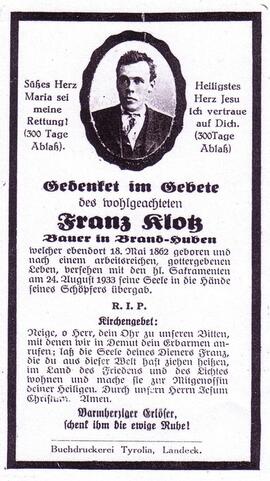 Klotz Franz, im Brand, +1933
