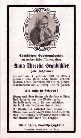 Granbichler Anna Theresia, geb. Schärmer, +1947