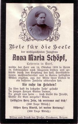 Schöpf Anna Maria, Lehrerin, +1909