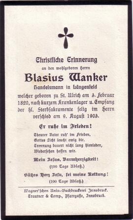 Wanker Blasius, +1903