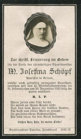 Schöpf Josefina, Schwester, +1922