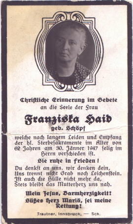 Haid Franziska, geb. Schöpf, +1947