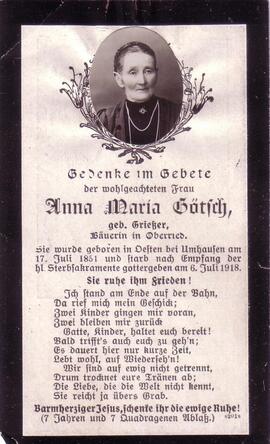 Götsch Anna Maria, geb. Grießer, +1918