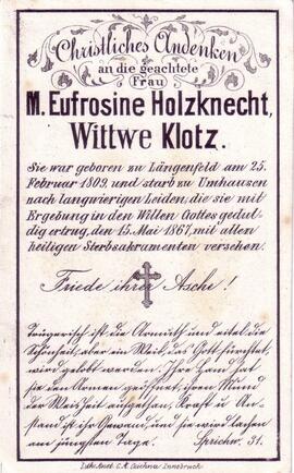 Holzknecht Eufrosine, Witwe Klotz, +1867