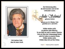 Schmid Julie, geb. Gstrein, +2012
