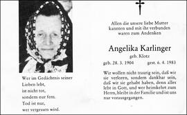 Karlinger Angelika, geb. Klotz, +1983