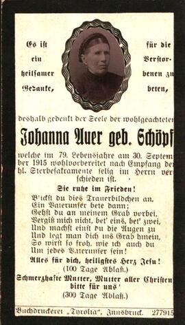 Auer Johanna, geb. Schöpf, Köfels