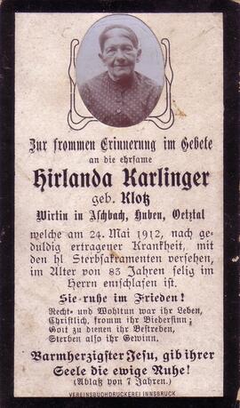 Karlinger Hirlanda, geb. Klotz, +1912