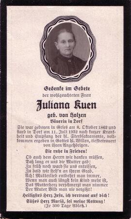 Kuen Juliane, geb. von Holzen, +1932