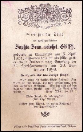 Gritsch Sofia, geb. Senn, +1898
