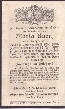 Holzknecht Maria, geb. Kuen, +1902