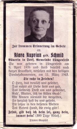 Kuprian Klara, geb. Schmid, +1943