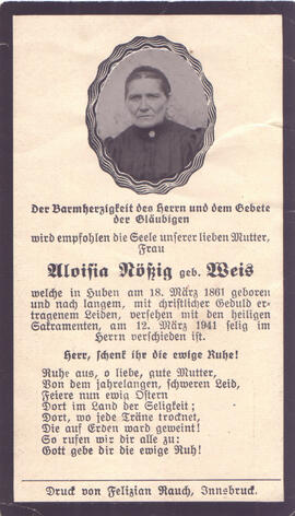 Nösig Aloisia, geb. Weis, +1941