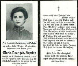 Auer Maria, geb. Kuprian, +1943