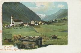 Gemalte Ansichtskarte Neustift mit Stubaier Alpen