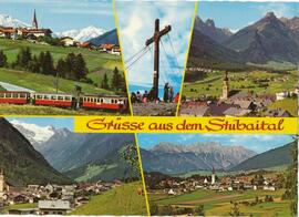 Ansichtskarte Stubaital mit den Dorfkirchen, Stubaital-Bahn