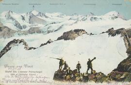 Grußkarte vom Gipfel des Lisenser (Lüsener) Fernerkogel (3300m) mit Bergpanorama 23.7.1906