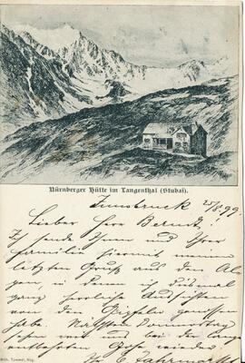 Grußkarte Nürnberger Hütte im Langental (25.8.1899)