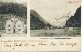 Grußkarte aus Müller?s Gasthof in Schaller aus dem Jahr 1912