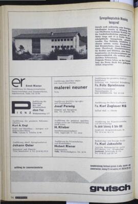 BP Telfs 1969-08-00 Nr 8 Seite 14 Sprengelhauptschule Mieming bezugsreif Inserat Baufirma Grutsch