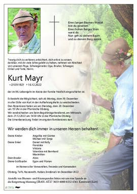 Mayr Kurt geb 1927 gest 16-12-2022