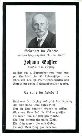 Sterbebild Gassler Johann 1958 09 01 V