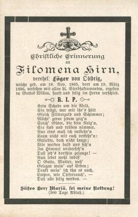 Sterbebild Föger Filomena, geb. Hirn gest. 1886-03-19-V