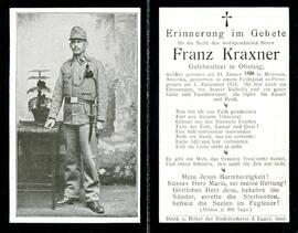 Sterbebild Kraxner Franz, gest. 1917 12 07