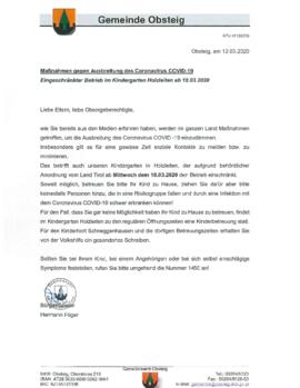 KG Holzleiten eingeschränkter Betrieb 2020-03-18