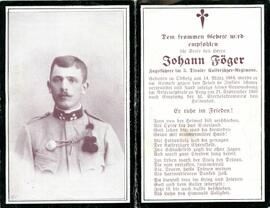 Sterbebild  Föger Johann, gest. 1916 09 21
