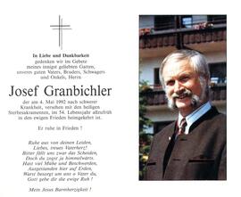 Sterbebild Granbichler Josef 1992 05 04 R