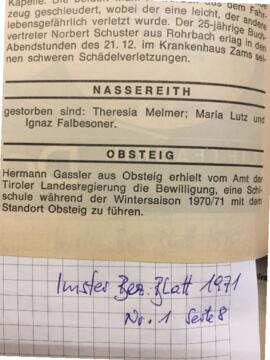 Imster Bez Blatt 1971-01-01 Nr 1 Seite 8 Gassler Hermann Schischulbewilligung