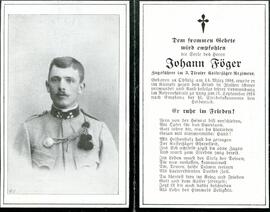 Sterbebild  Föger Johann, gest. 1916 09 21
