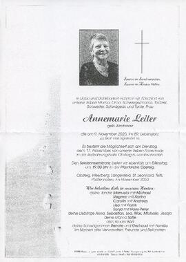 Leiter Annemarie geb Kirchmair gest 09-11-2020