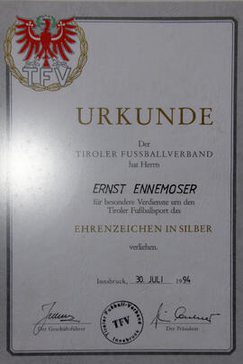 Ennemoser Ehrenurkunde TFV 1994